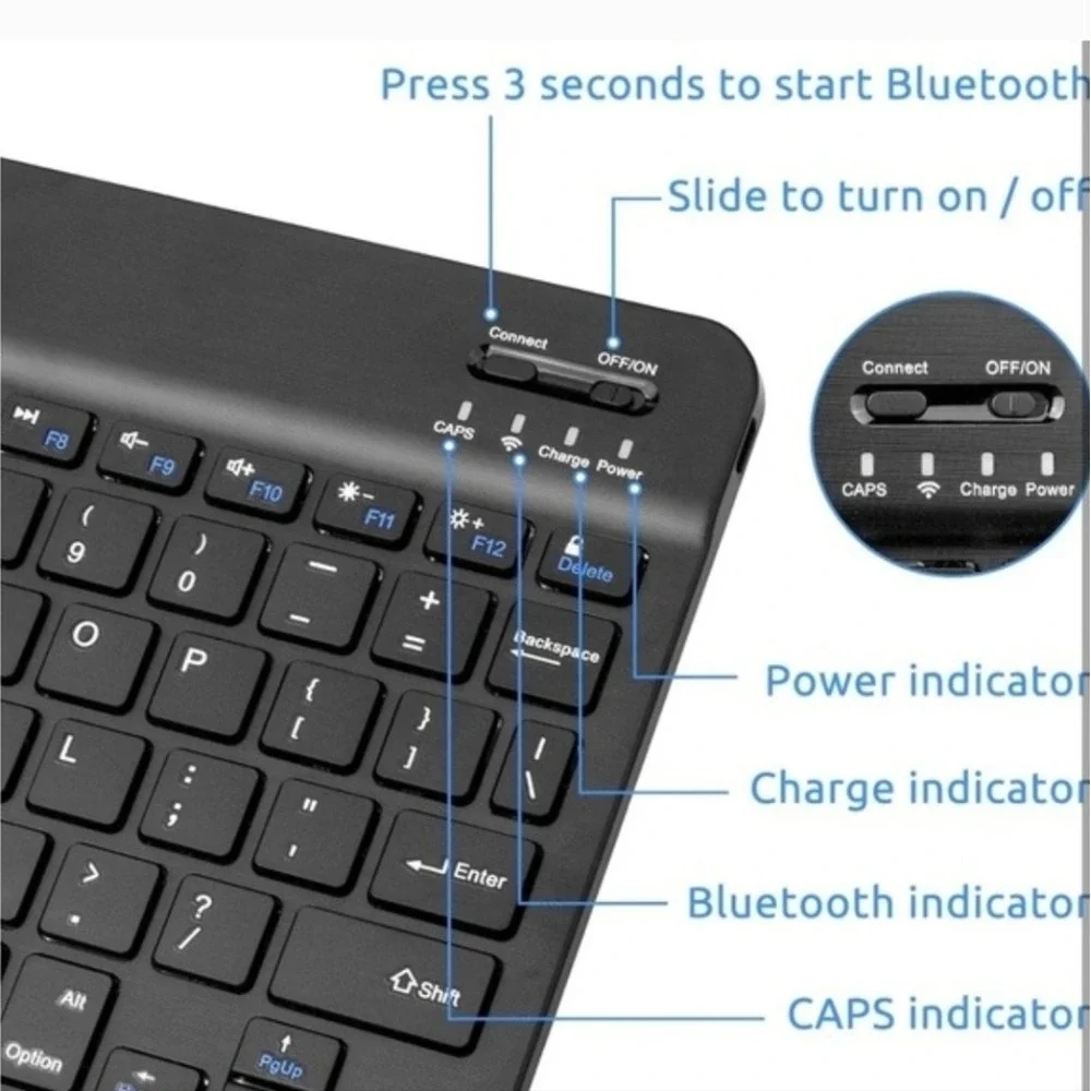 Fintie Bluetooth Wireless Keyboard Universal Black Ultra-Slim Rechargeable HB030